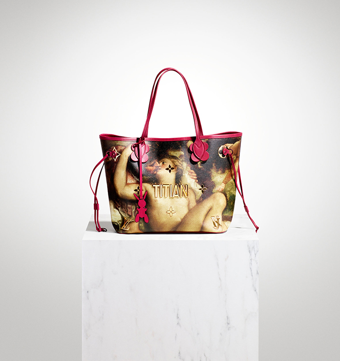 Bolso diseñado por Jeff Koons para Louis Vuitton, con "Marte, Venus y Cupido" de Tiziano.